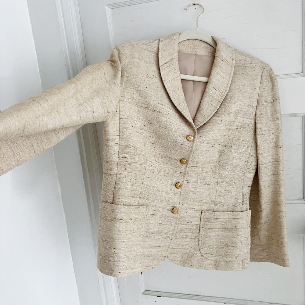 Vintage Devon Hall Cream Neutral Skirt Blazer Suit Set - Picture 2 of 16